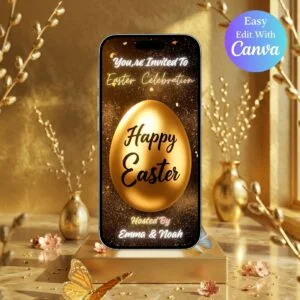 👑 Golden Crown Easter Invitation – Canva Editable Video Template
